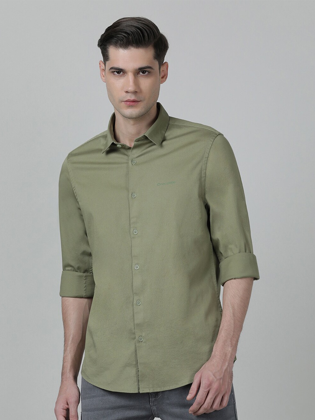 

Crocodile Men Slim Fit Casual Cotton Shirt, Green