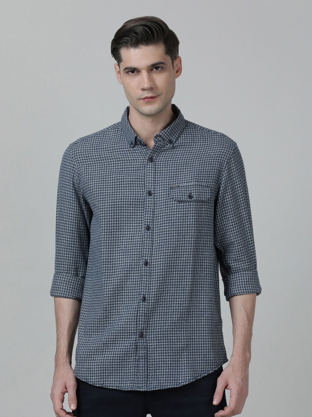

Crocodile Men Comfort Micro Checked Casual Cotton Shirt, Blue