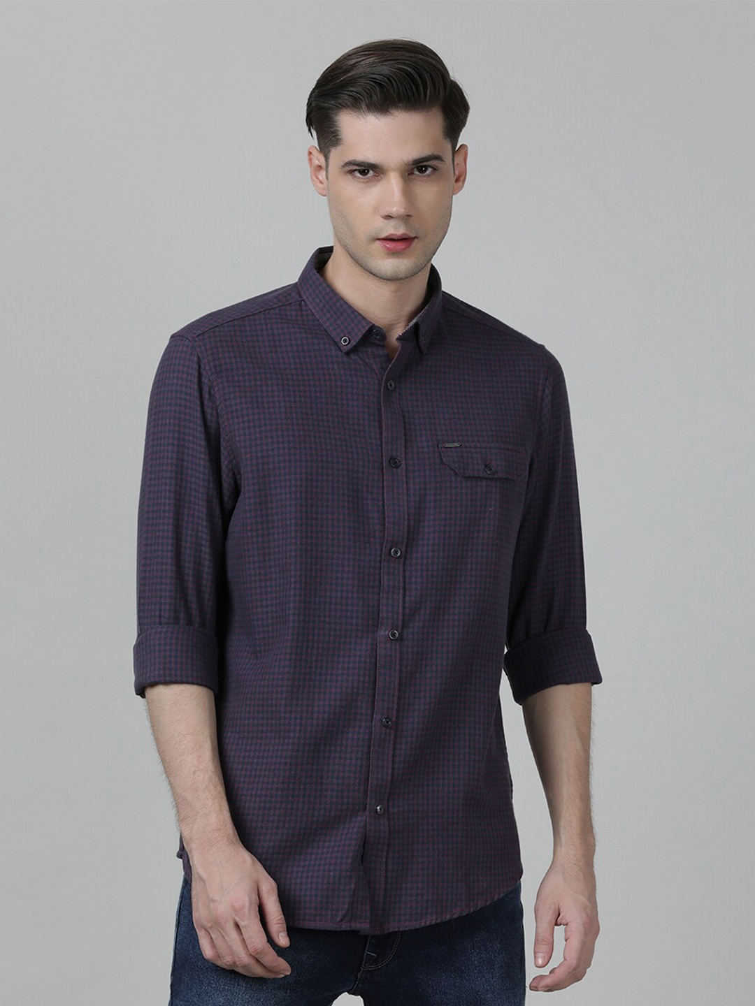 

Crocodile Men Comfort Micro Checks Casual Cotton Shirt, Purple