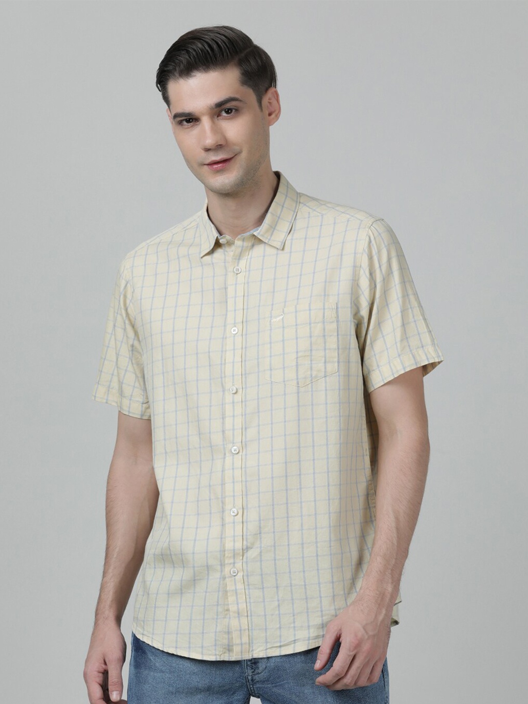 

Crocodile Men Comfort Checked Casual Cotton Shirt, Yellow