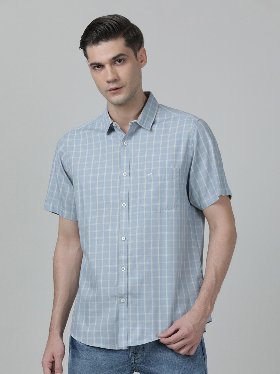 

Crocodile Men Comfort Checked Casual Cotton Shirt, Blue