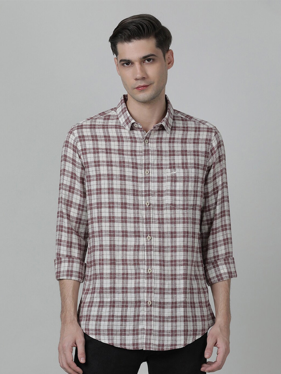 

Crocodile Men Checked Casual Cotton Shirt, Maroon