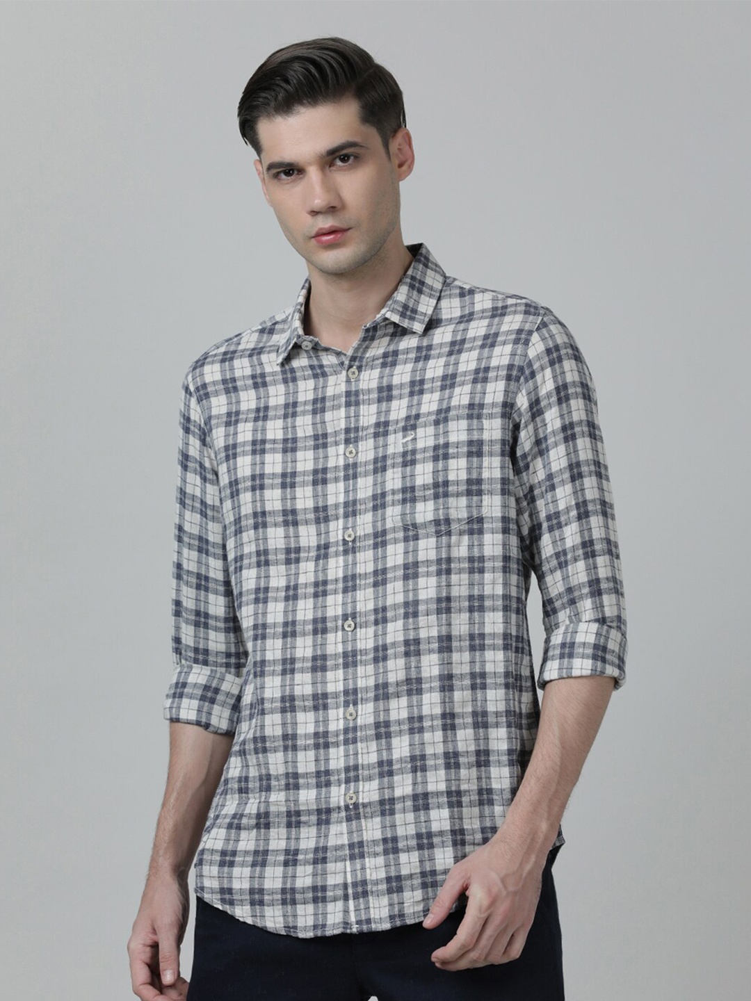 

Crocodile Men Comfort Checked Casual Cotton Shirt, Navy blue