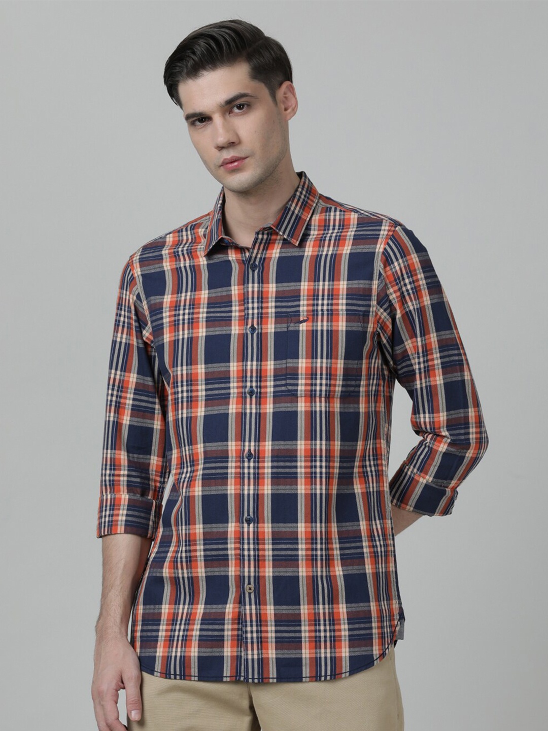 

Crocodile Men Slim Fit Tartan Checked Casual Shirt, Navy blue