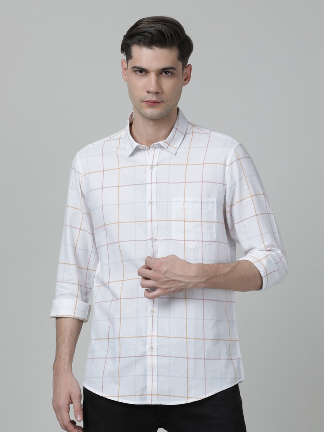 

Crocodile Men Comfort Tartan Checked Casual Cotton Shirt, White