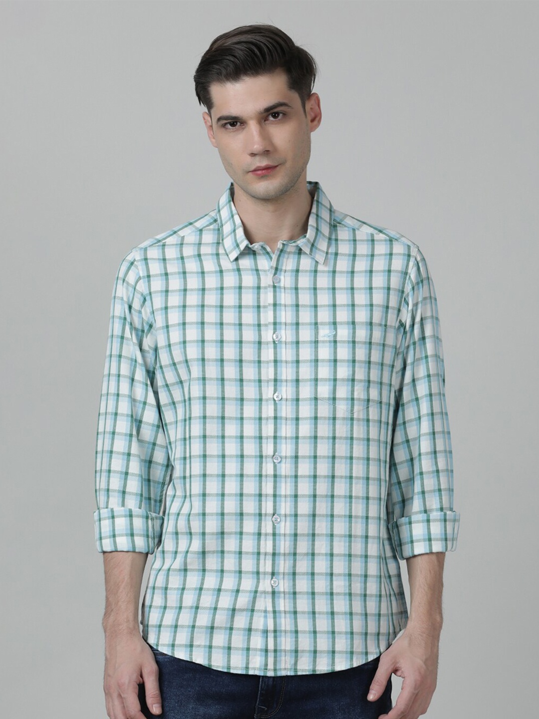 

Crocodile Men Comfort Tartan Checked Casual Cotton Shirt, Blue