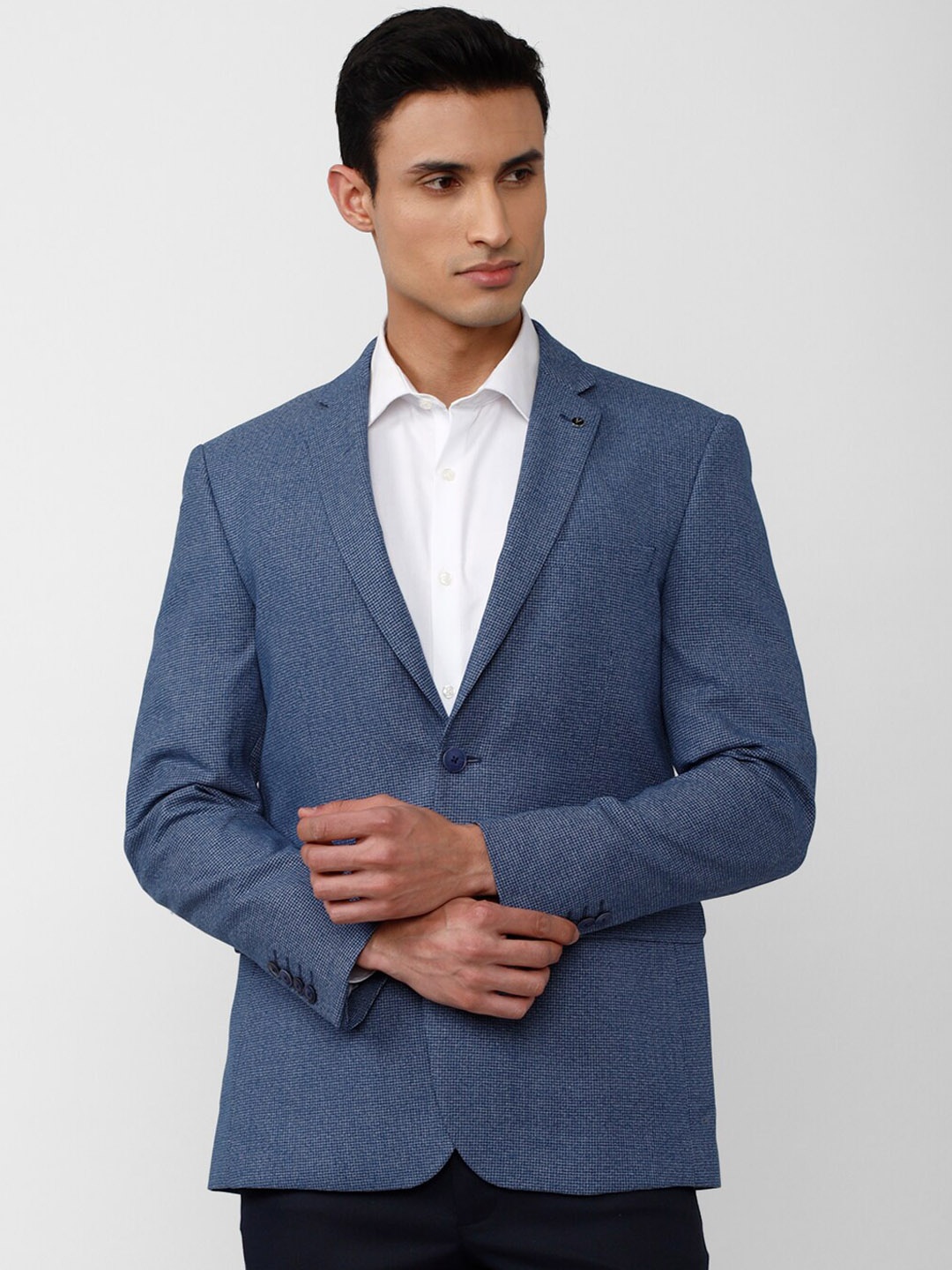 

Van Heusen Men Self-Design Single Breasted Blazer, Blue