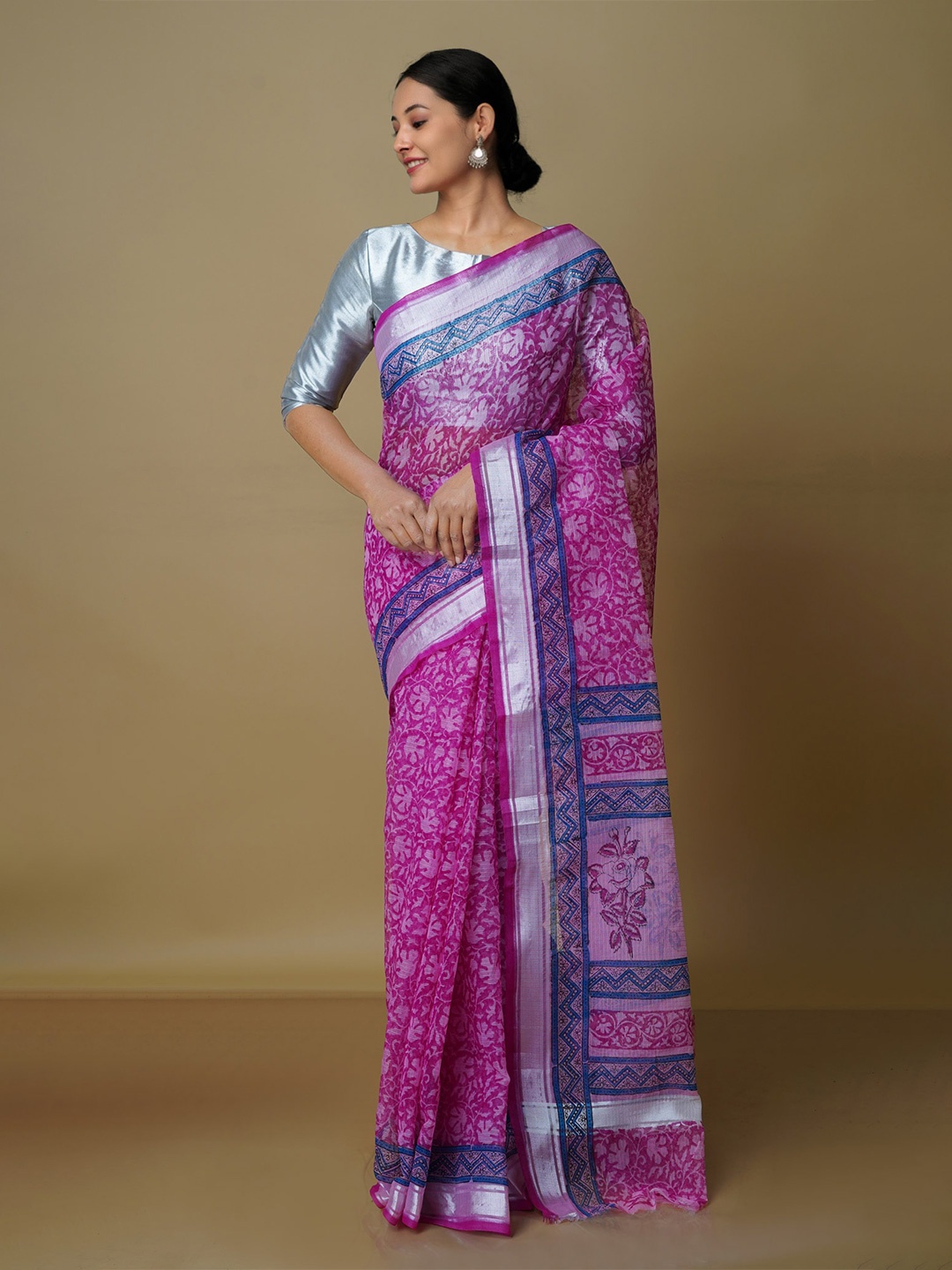

Unnati Silks Ethnic Motifs Zari Pure Cotton Kota Saree, Pink