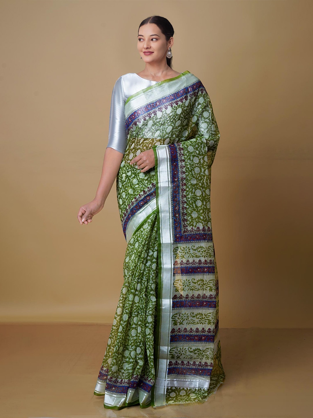 

Unnati Silks Ethnic Motifs Zari Pure Cotton Kota Saree, Green