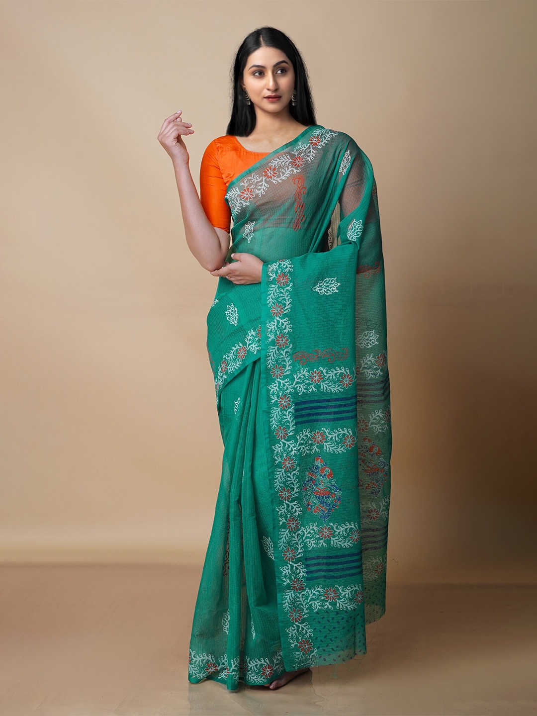 

Unnati Silks Floral Silk Blend Banarasi Saree, Green