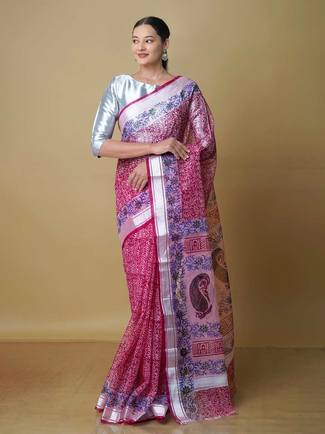 

Unnati Silks Paisley Zari Pure Cotton Kota Saree, Pink