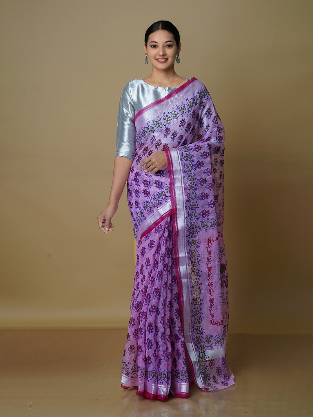 

Unnati Silks Ethnic Motifs Zari Pure Cotton Kota Saree, Pink