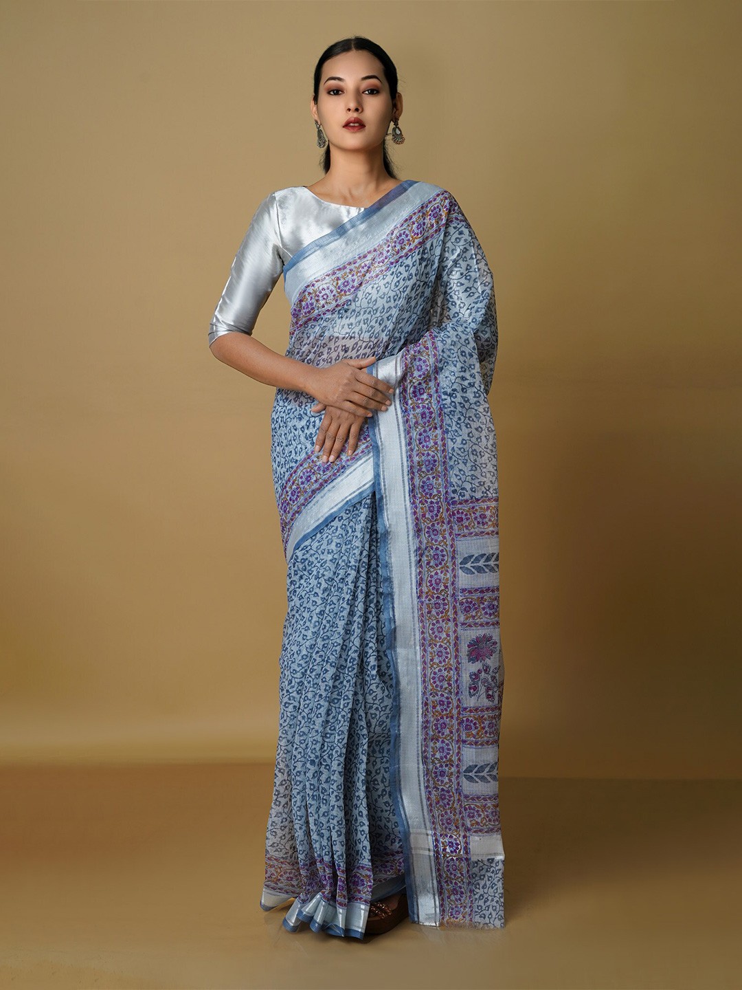

Unnati Silks Ethnic Motifs Zari Pure Cotton Kota Saree, Blue