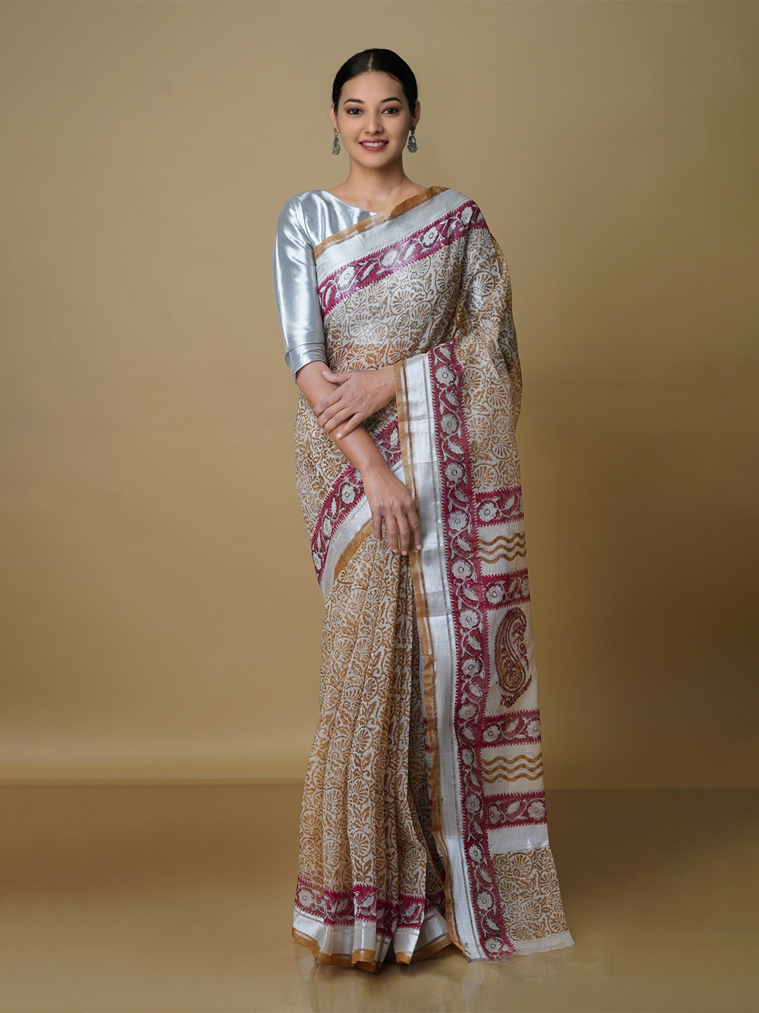 

Unnati Silks Ethnic Motifs Zari Pure Cotton Kota Saree, Cream