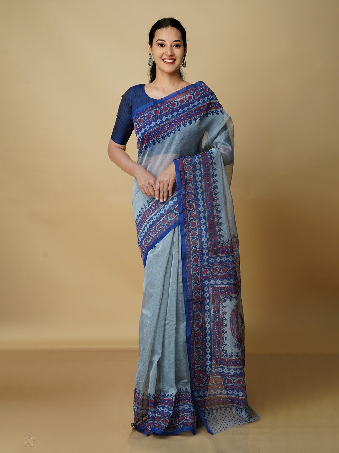 

Unnati Silks Ethnic Motifs Silk Blend Banarasi Saree, Grey