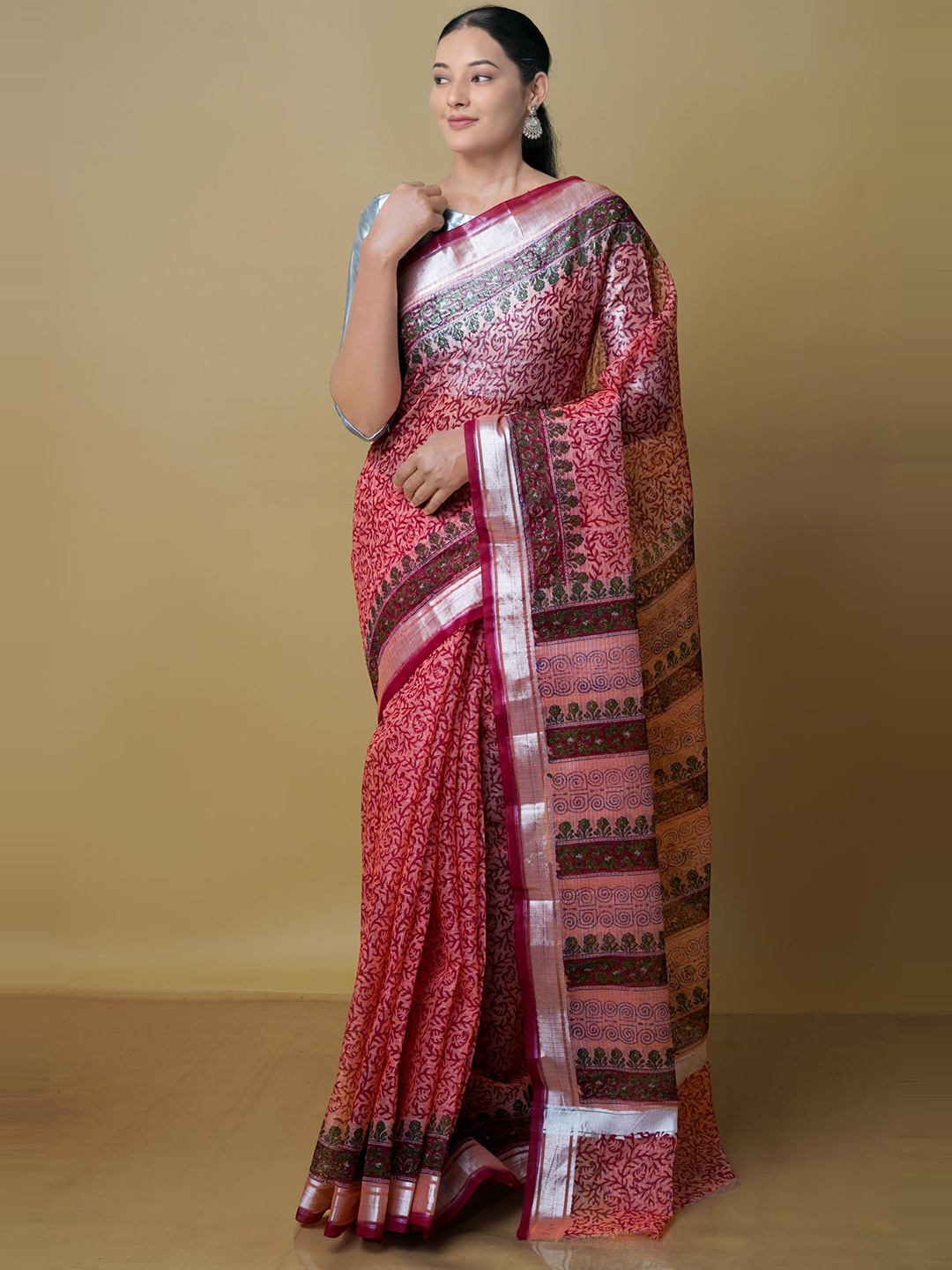 

Unnati Silks Ethnic Motifs Zari Pure Cotton Kota Saree, Red