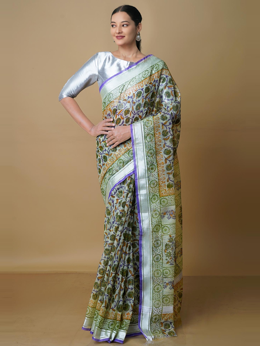 

Unnati Silks Ethnic Motifs Zari Pure Cotton Kota Saree, Cream
