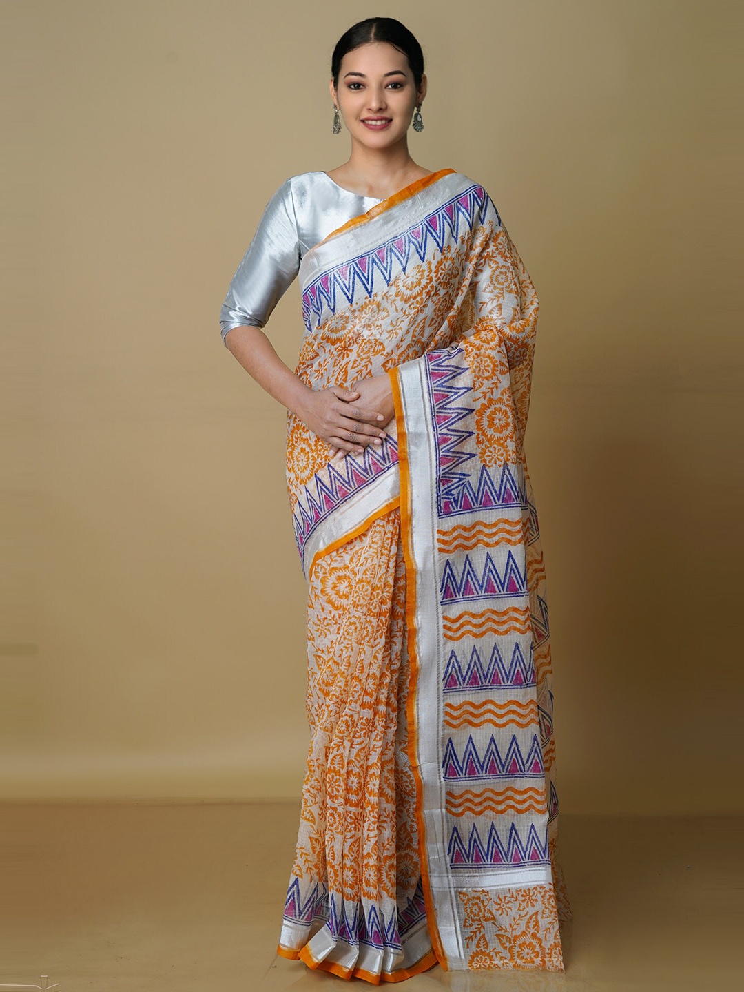 

Unnati Silks Ethnic Motifs Zari Pure Cotton Kota Saree, Cream
