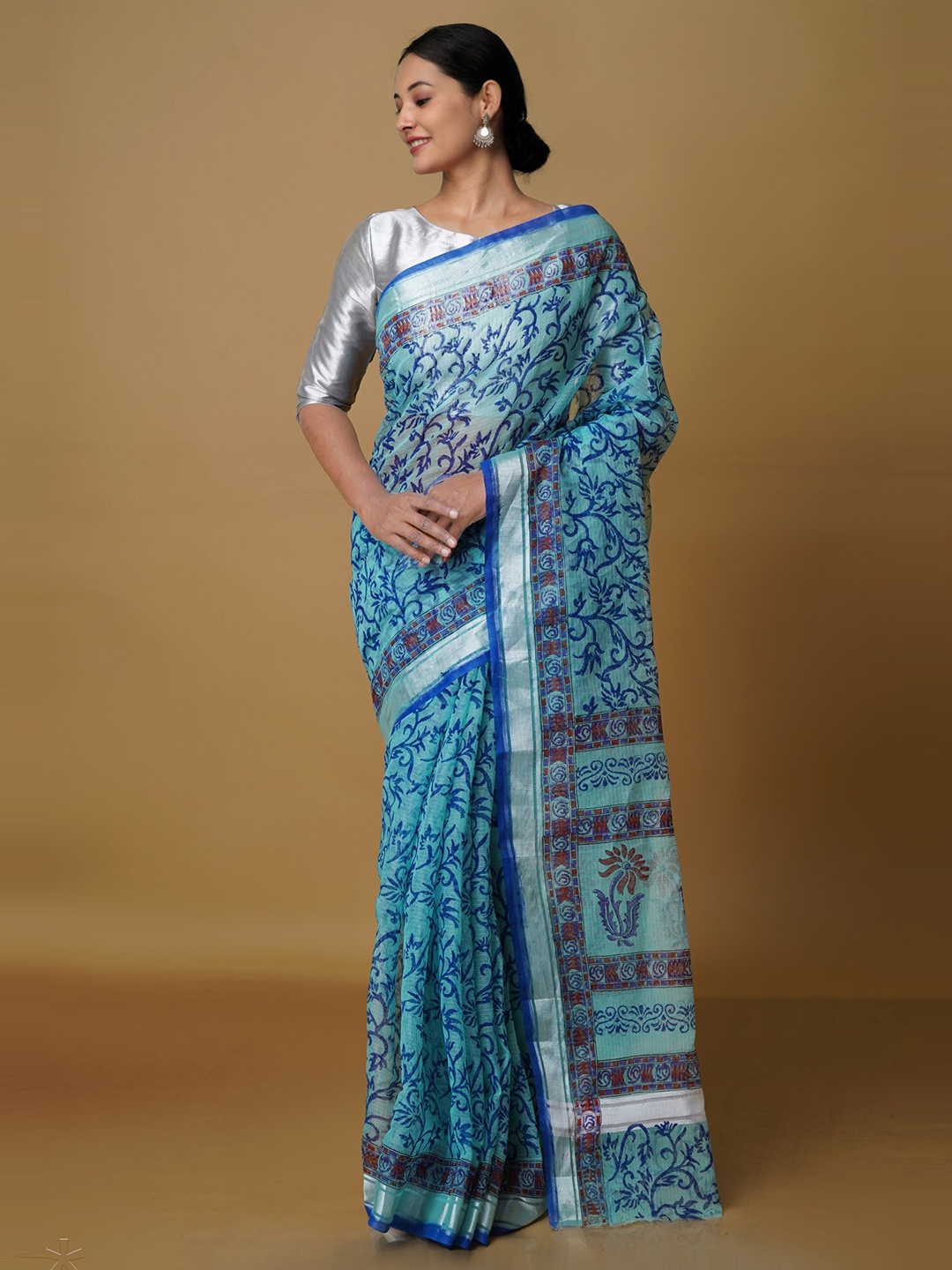 

Unnati Silks Ethnic Motifs Zari Pure Cotton Kota Saree, Green
