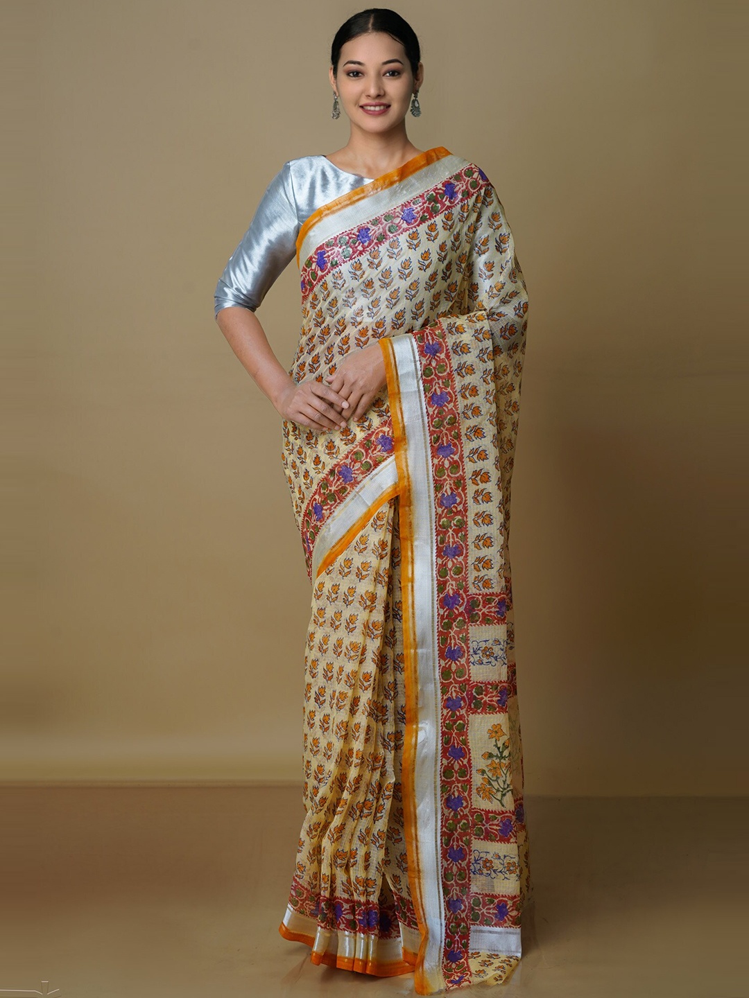 

Unnati Silks Floral Printed Zari Pure Cotton Kota Saree, Yellow