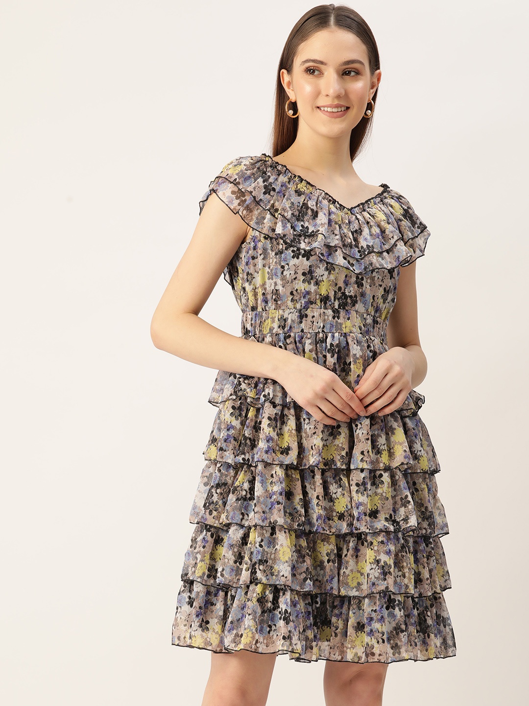

Antheaa Floral Layered Chiffon A-Line Dress, Multi