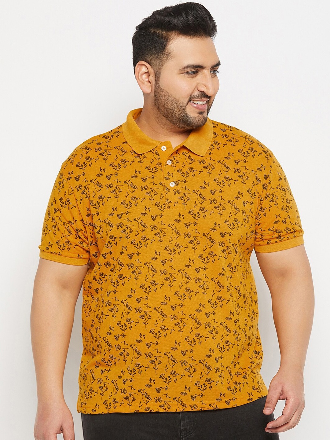 

THE MILLION CLUB Men Plus Size Floral Printed T-shirt, Mustard