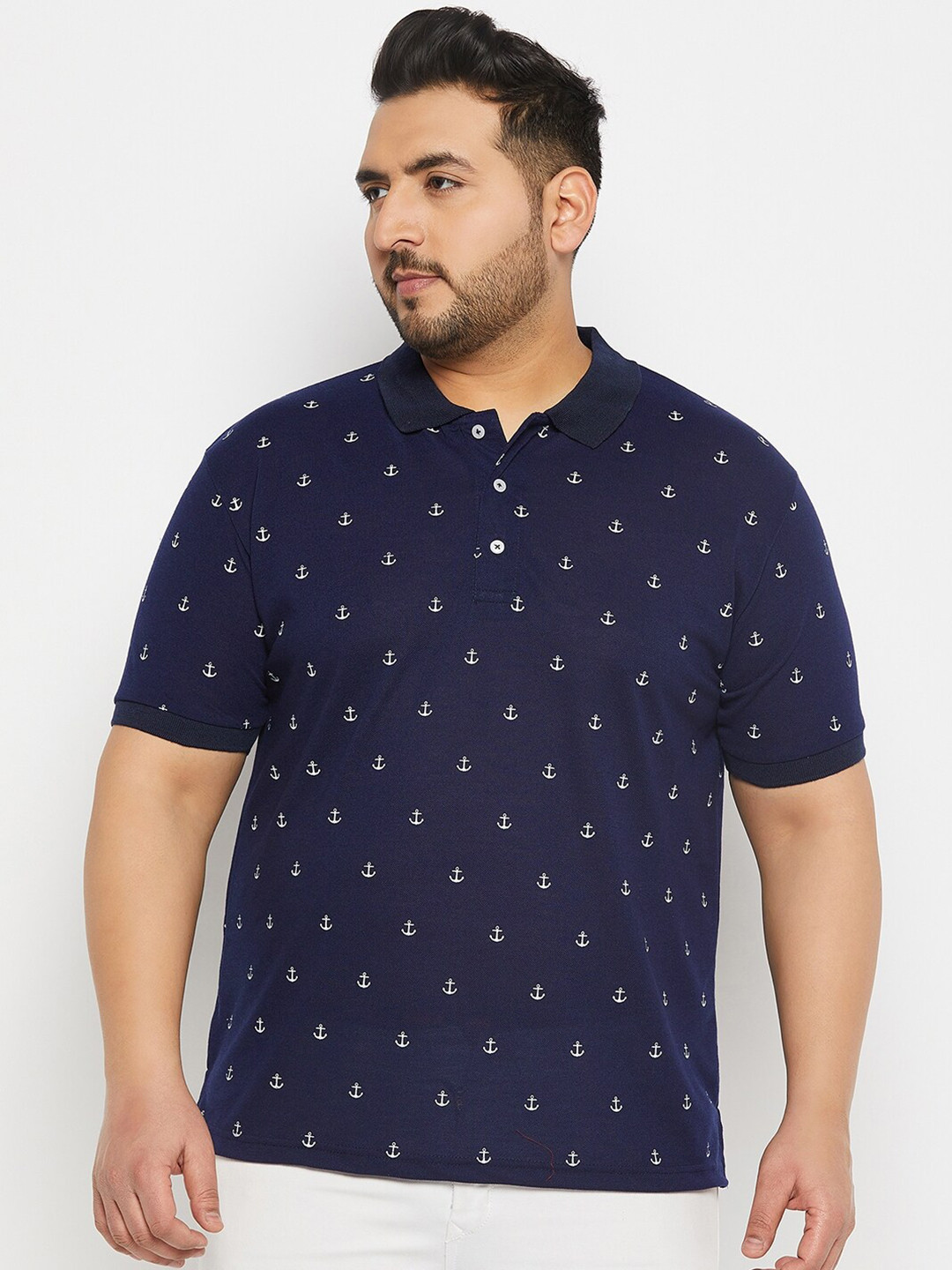 

THE MILLION CLUB Men Plus Size Printed Polo Collar Cotton T-shirt, Navy blue