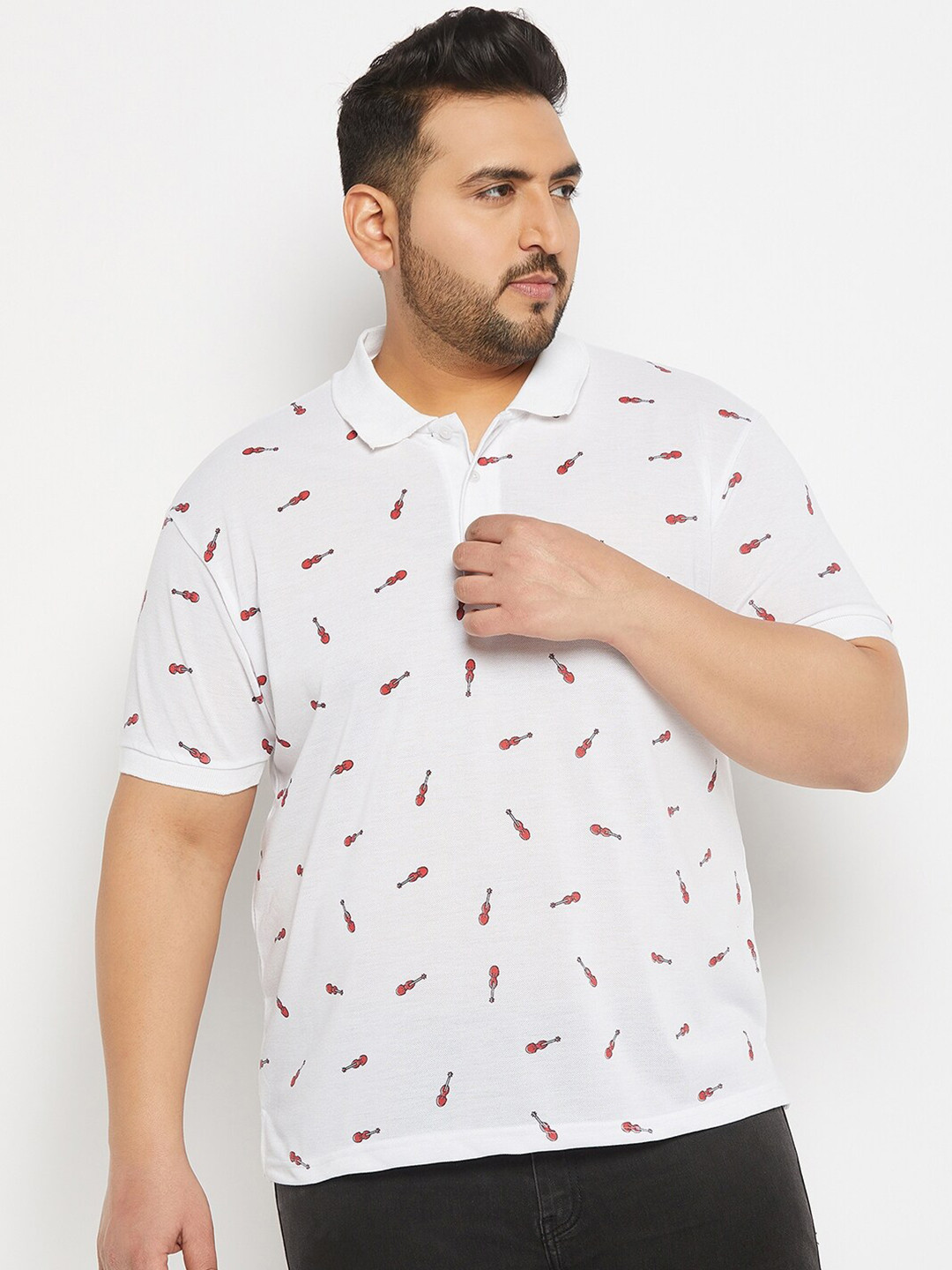 

THE MILLION CLUB Men Printed Polo Collar Cotton T-shirt, White