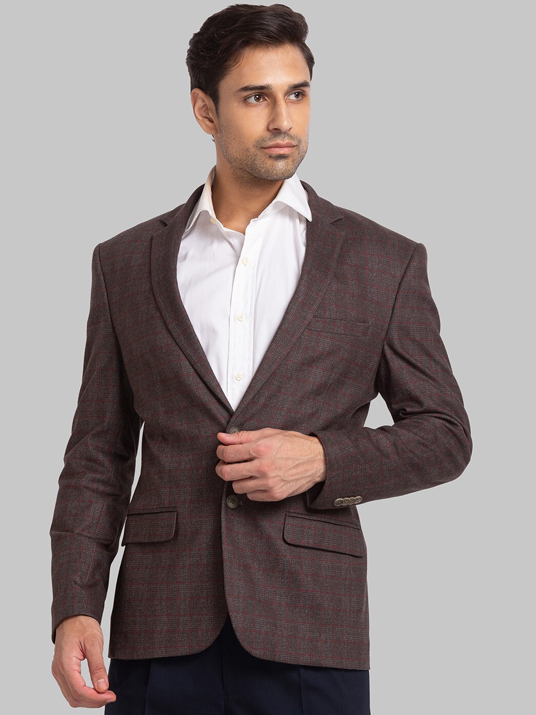 

Park Avenue Men Checked Single Breasted Blazers, Grey