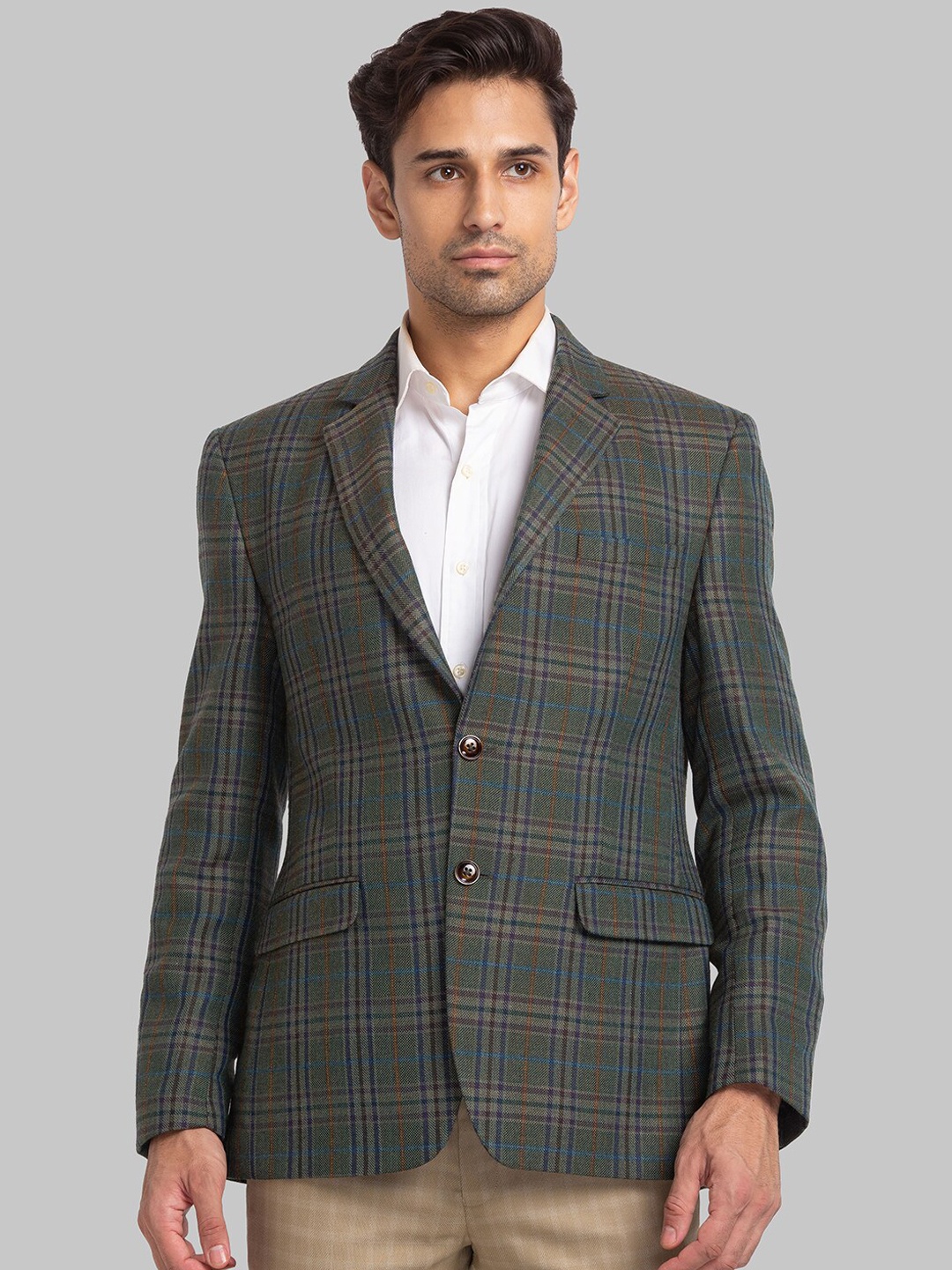 

Park Avenue Men Checked Single-Breasted Blazer, Green