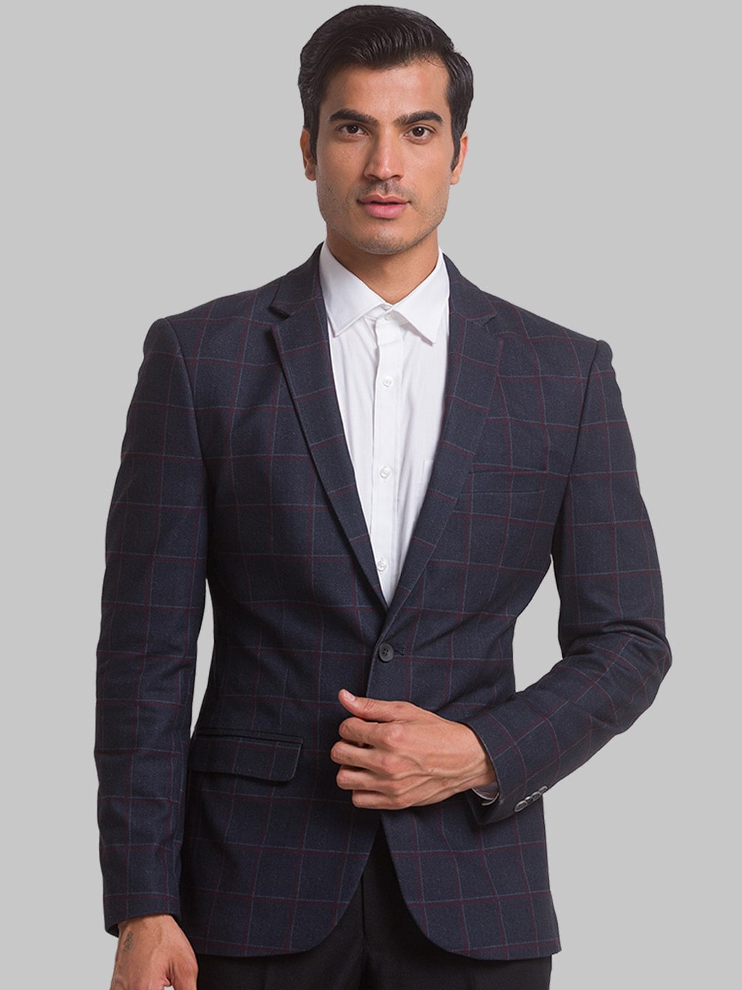 

Park Avenue Men Checked Single-Breasted Formal Blazer, Grey