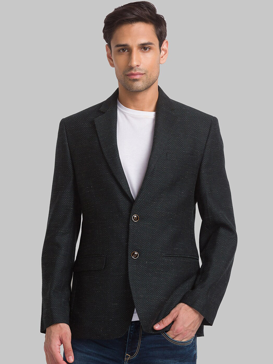

Park Avenue Men Self-Design Single-Breasted Blazer, Green