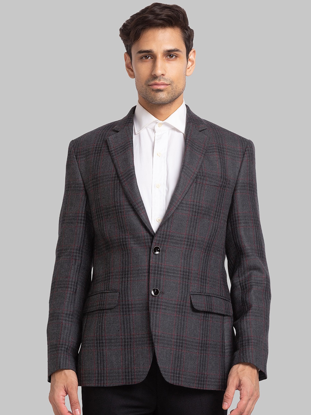 

Park Avenue Men Checked Single-Breasted Blazer, Grey