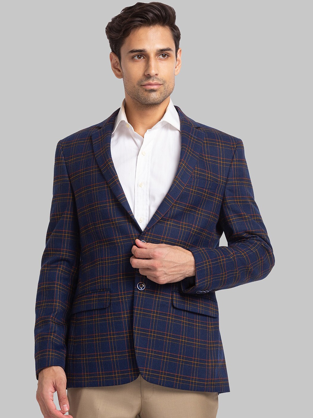

Park Avenue Men Checked Super Slim-Fit Single Breasted Blazers, Blue