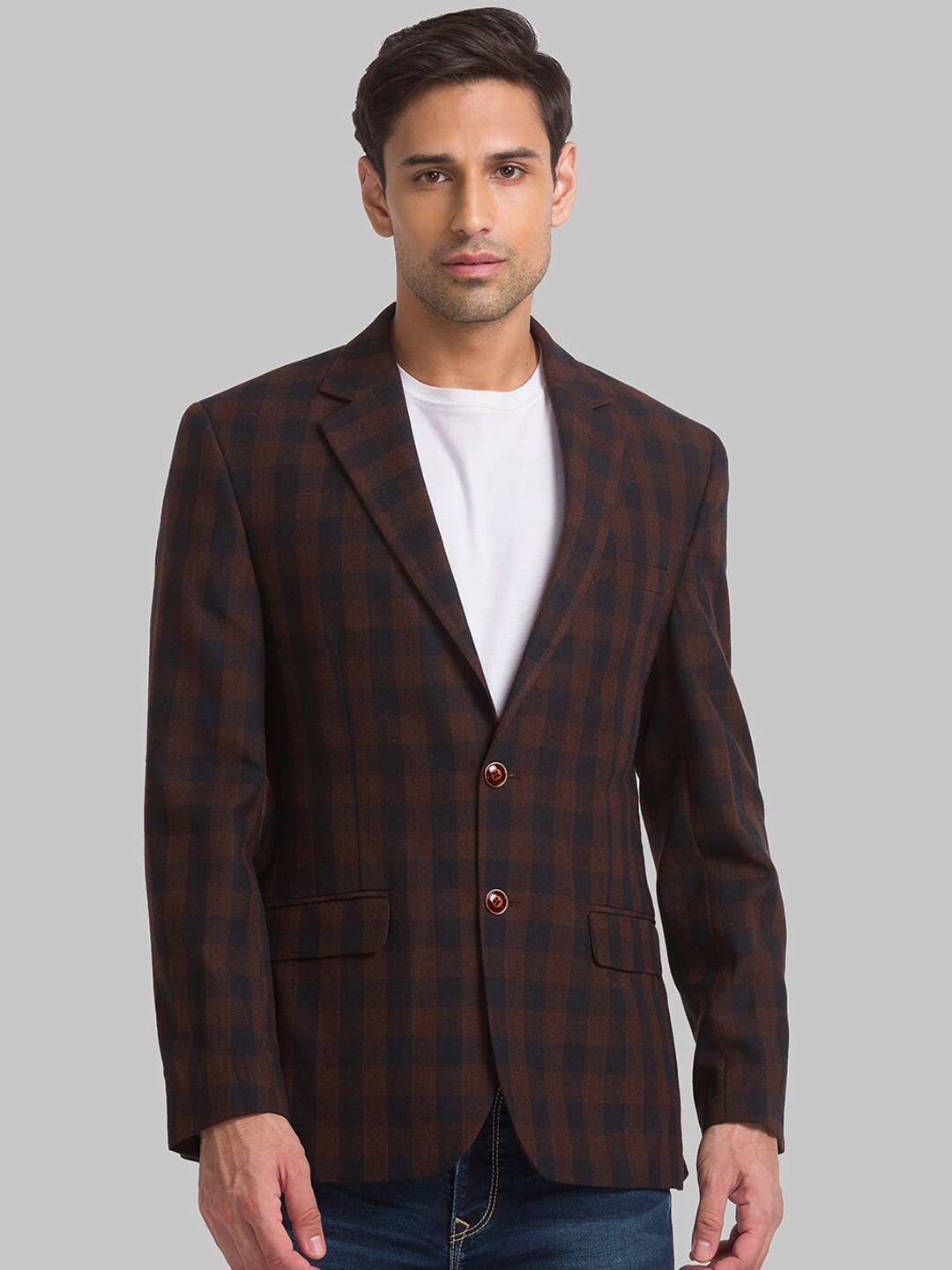 

Park Avenue Men Checked Single-Breasted Blazer, Brown