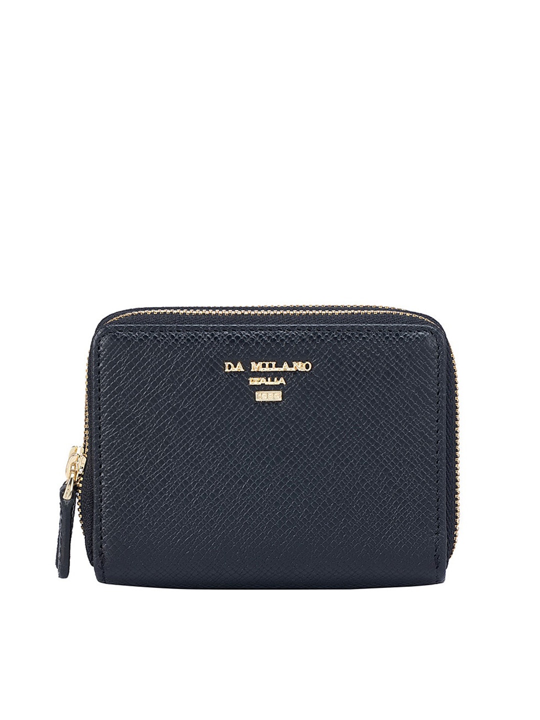 

Da Milano Women Textured Leather Zip Around Wallet, Black