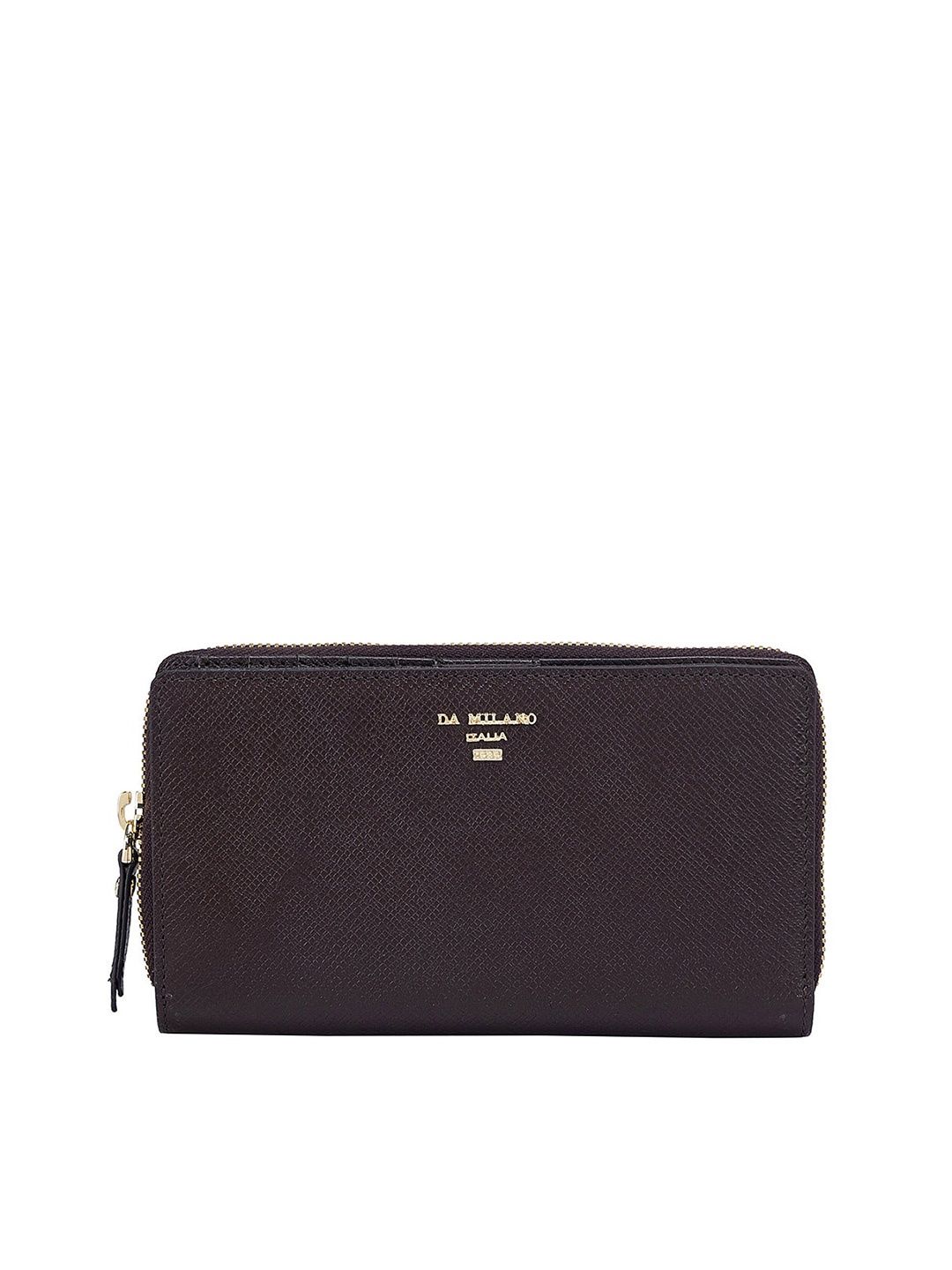 

Da Milano Women Textured Leather Zip Around Wallet, Brown