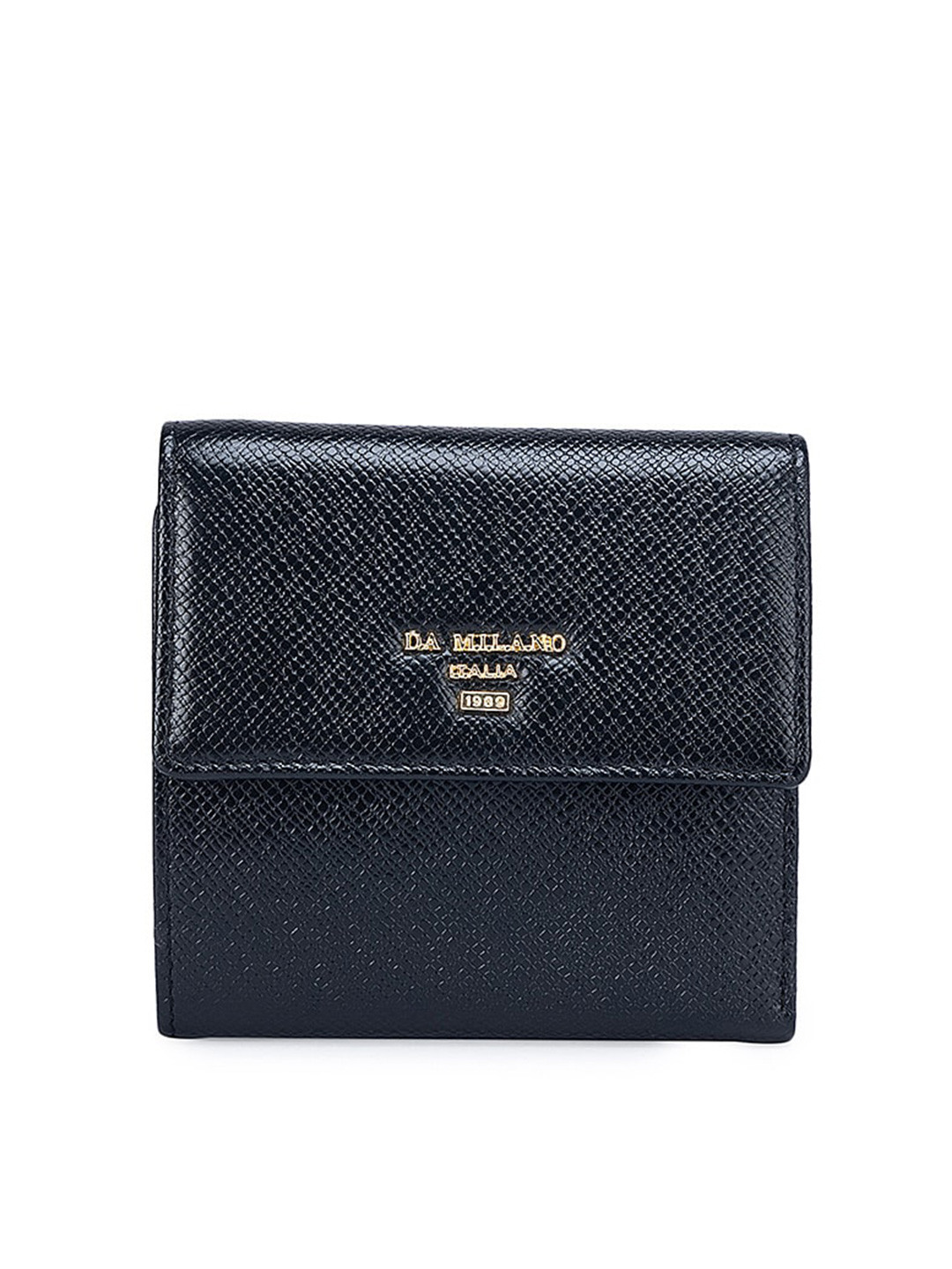 

Da Milano Women Textured Leather Three Fold Wallet, Black