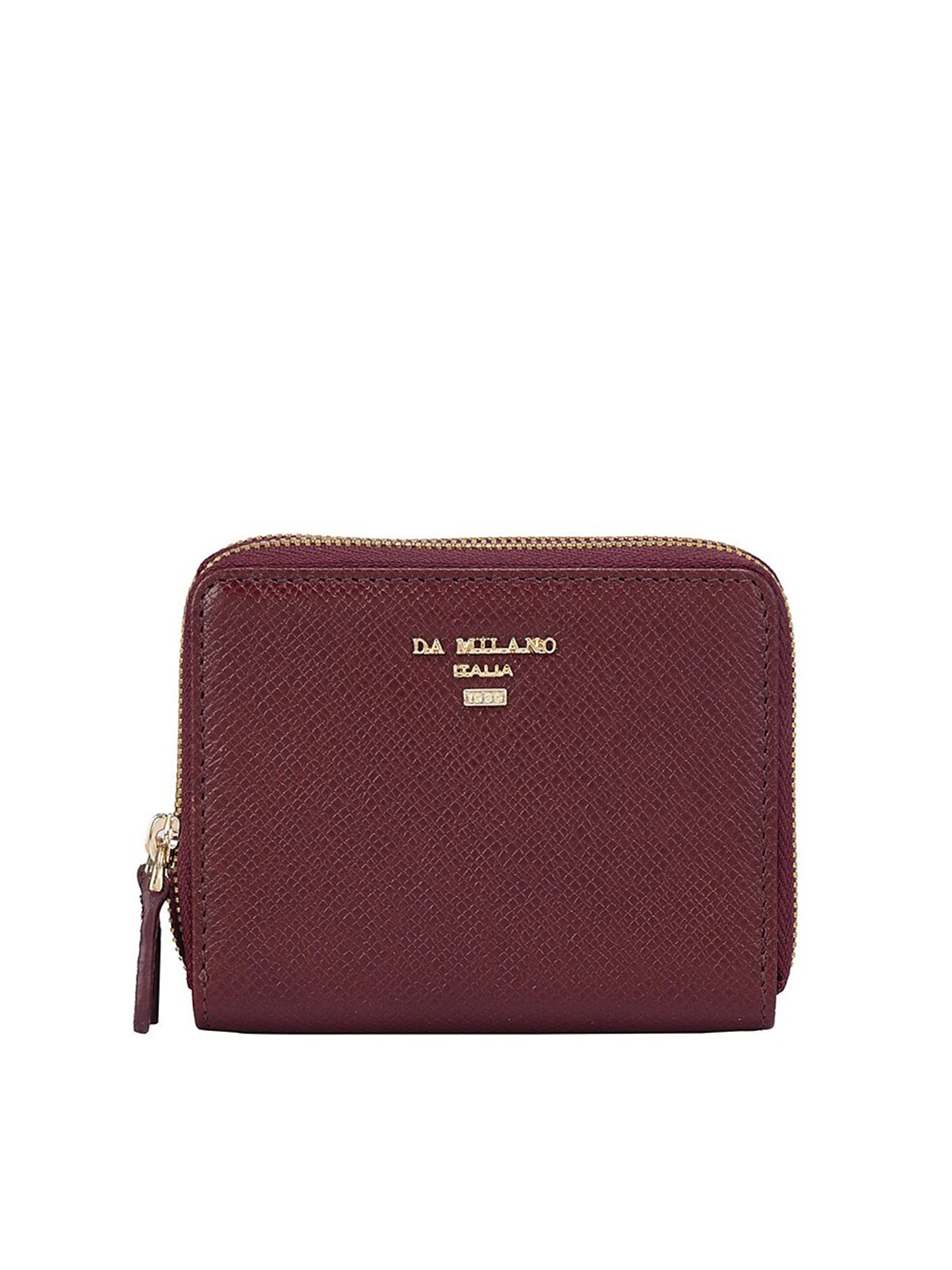 

Da Milano Women Textured Leather Zip Around Wallet, Maroon