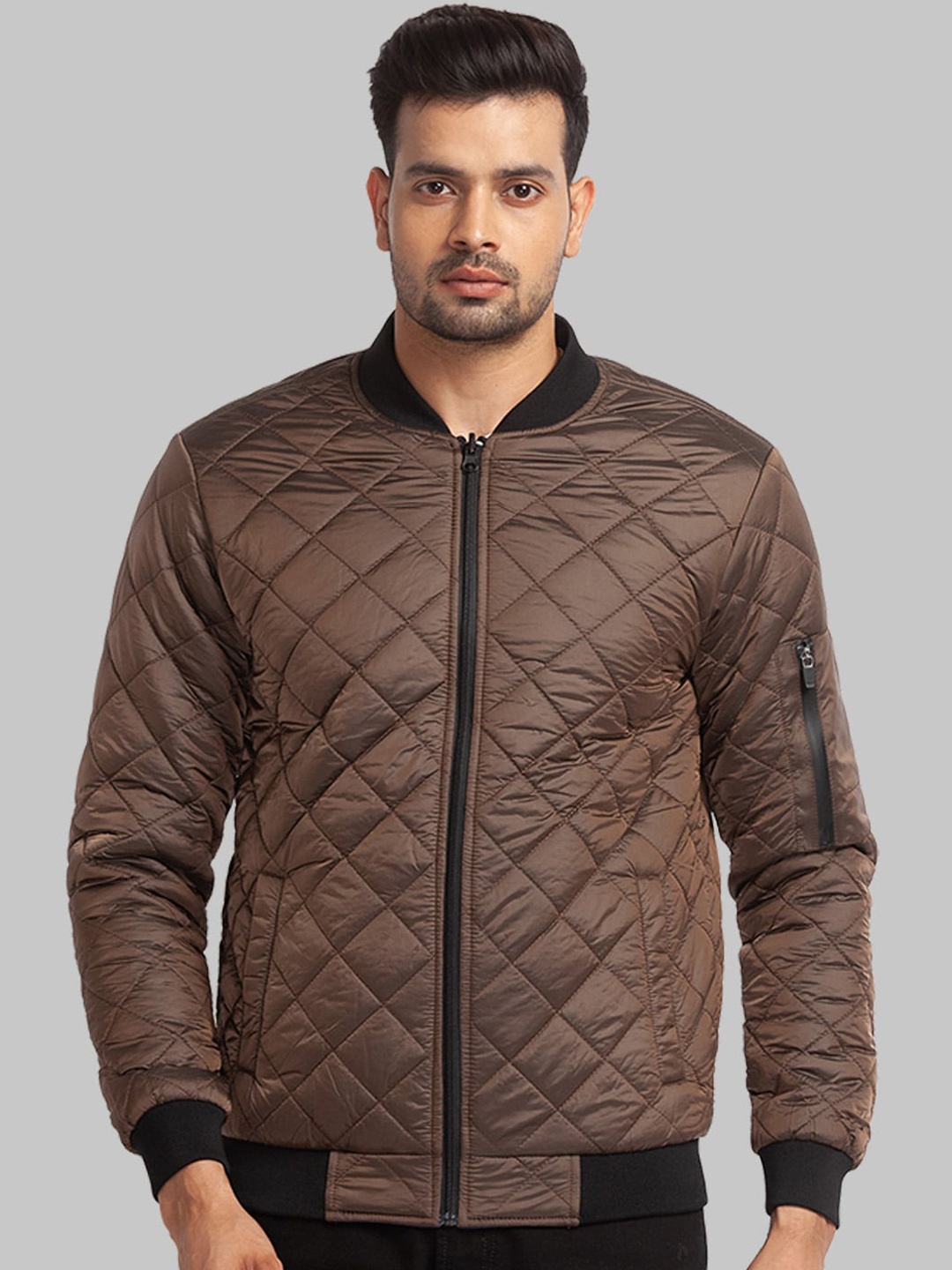 

Park Avenue Men Stand Collar Quilted Jacket, Brown