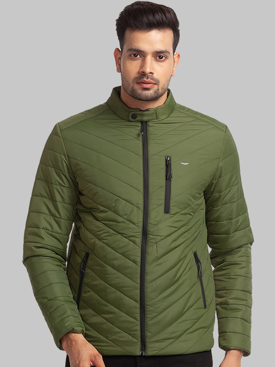 

Park Avenue Men Solid Long Sleeves Quilted Jacket, Green