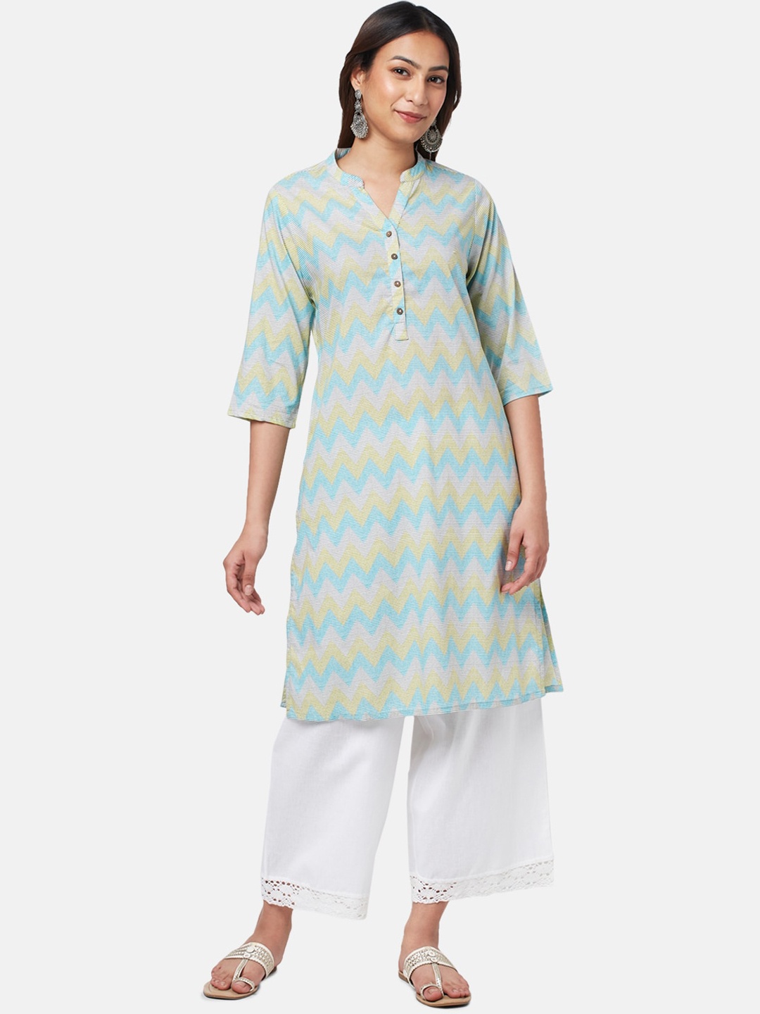 

RANGMANCH BY PANTALOONS Women Geometric Printed Cotton Kurta, Green