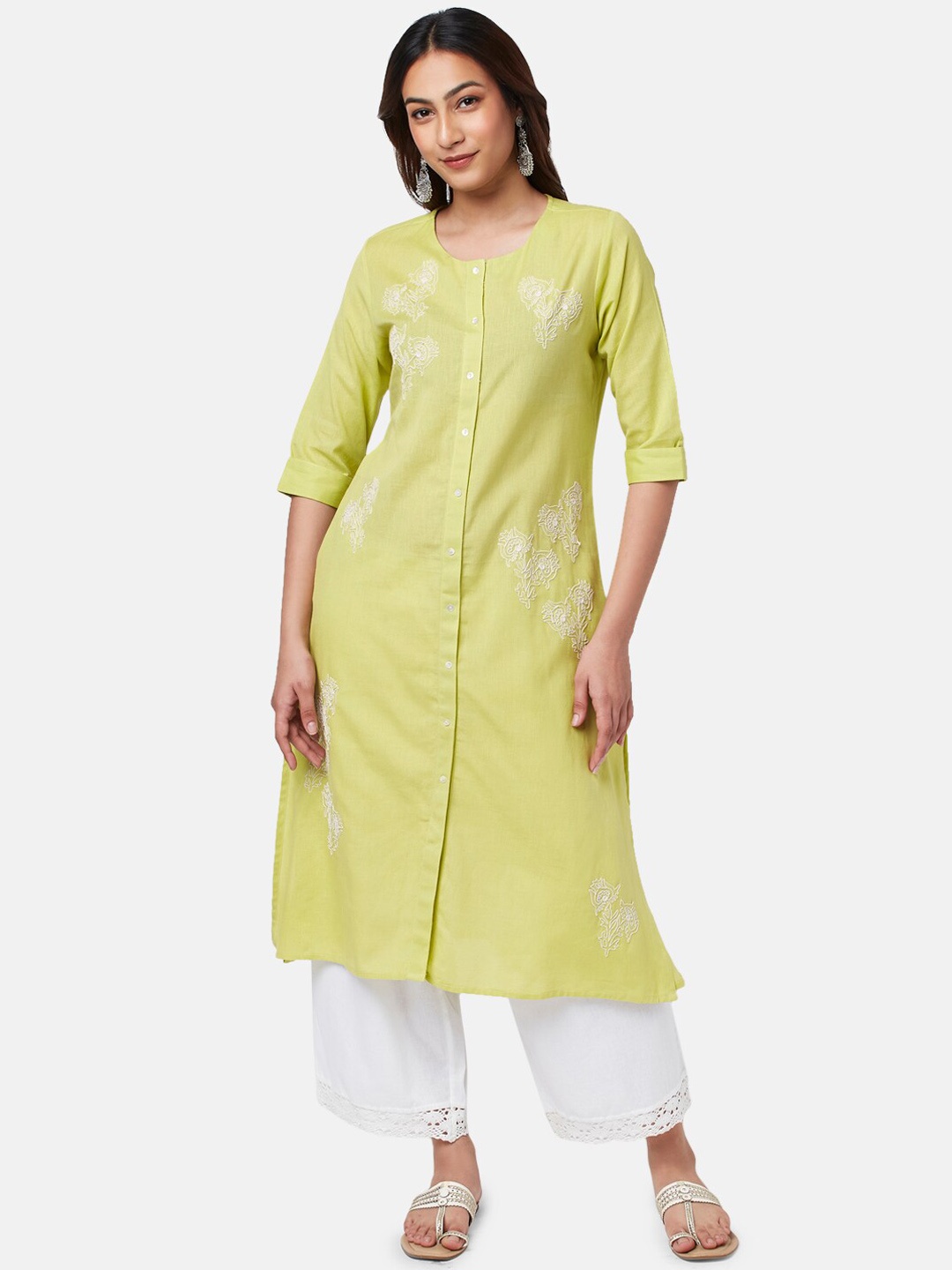 

RANGMANCH BY PANTALOONS Women Floral Embroidered Thread Work Kurta, Green