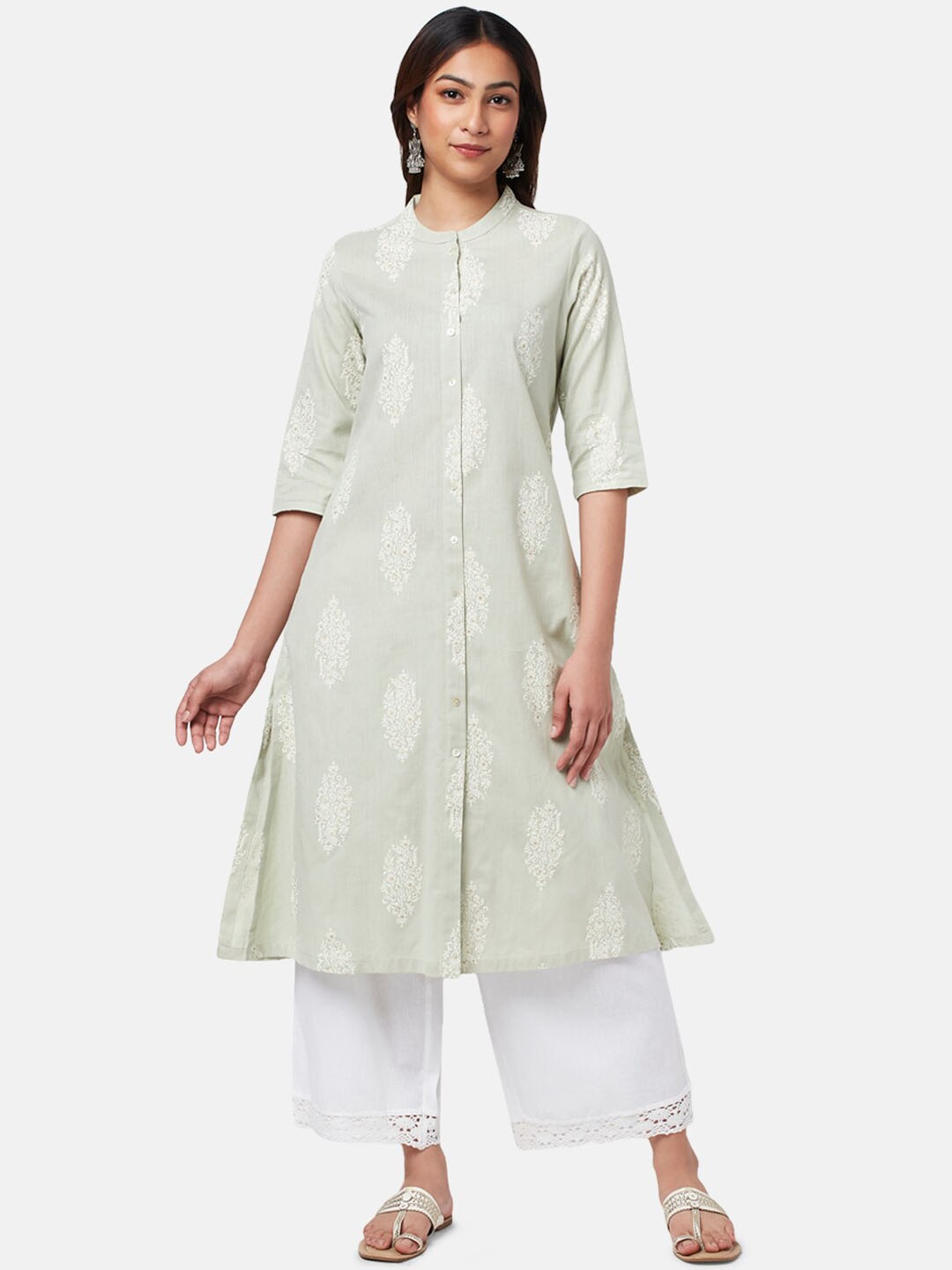 

RANGMANCH BY PANTALOONS Women Ethnic Motifs Printed Pastels Kurta, Green