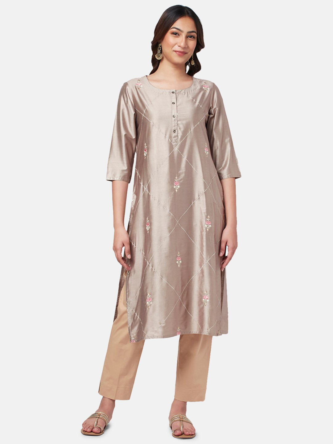 

RANGMANCH BY PANTALOONS Women Ethnic Motifs Embroidered Thread Work Kurta, Grey