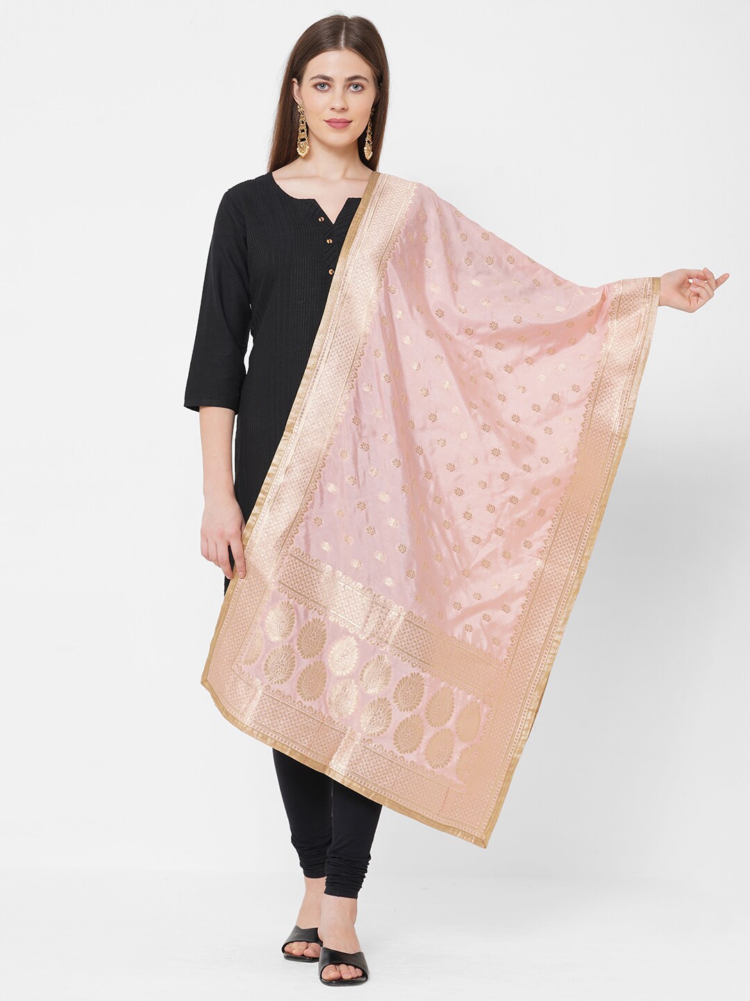 

Vedic Woven Design Art Silk Dupatta with Zari, Peach