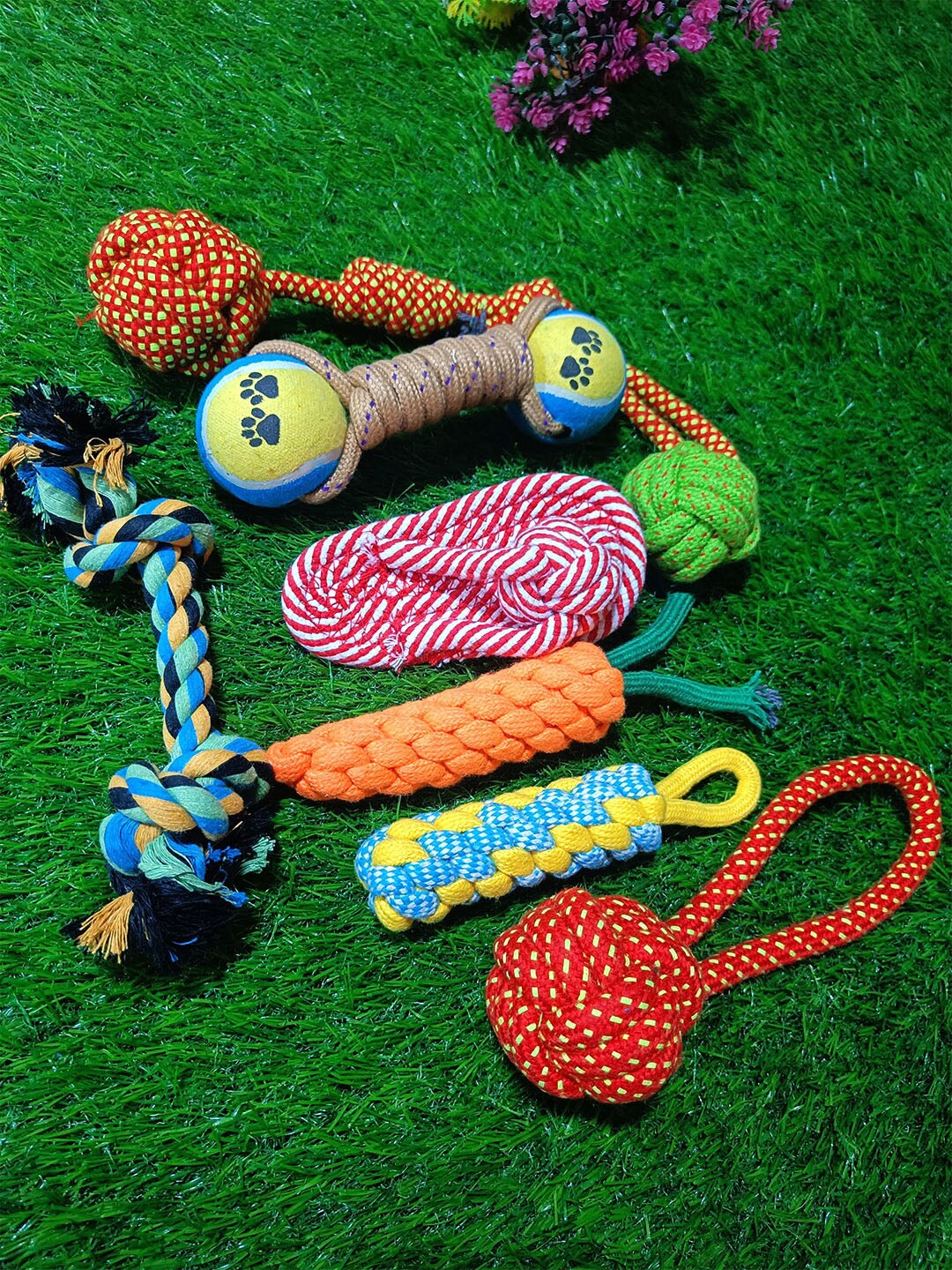 

Emily pets Set of 8 Self-Design Chew Rope Cotton Pet Toys, Orange