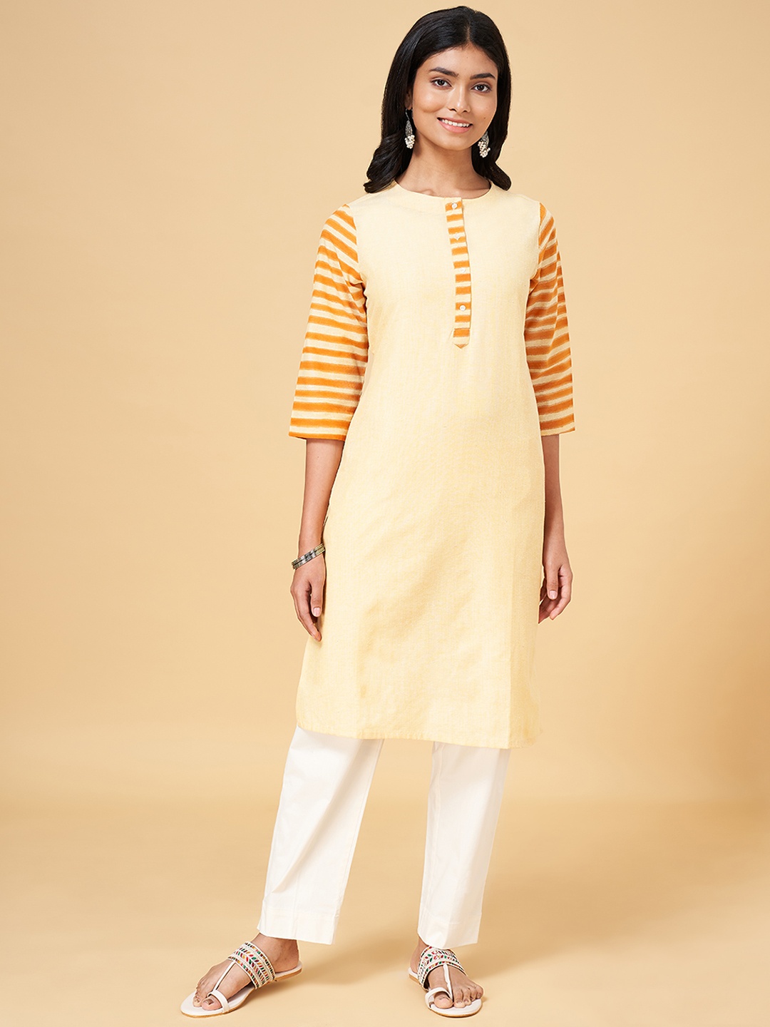 

YU by Pantaloons Women Striped Round Neck Kurta, Yellow