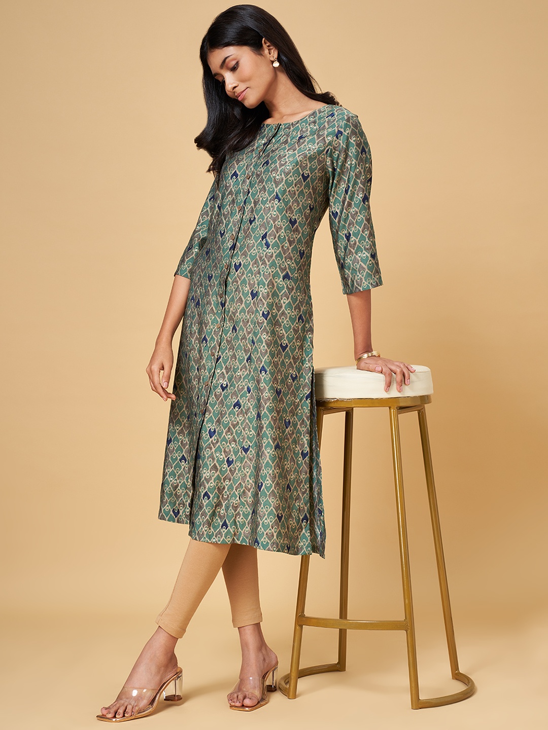 

YU by Pantaloons Women Ethnic Motif Printed A-Line Kurta, Green