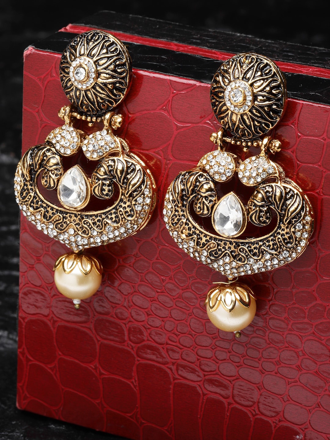 

PANASH Gold-Plated Contemporary Chandbalis Drop Earrings